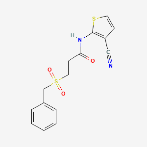 molecular formula C15H14N2O3S2 B2747102 3-(benzylsulfonyl)-N-(3-cyanothiophen-2-yl)propanamide CAS No. 923448-11-7