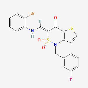 molecular formula C20H14BrFN2O3S2 B2747114 (Z)-3-(((2-bromophenyl)amino)methylene)-1-(3-fluorobenzyl)-1H-thieno[3,2-c][1,2]thiazin-4(3H)-one 2,2-dioxide CAS No. 894689-00-0
