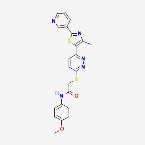 molecular formula C22H19N5O2S2 B2747127 N-(4-甲氧基苯基)-2-((6-(4-甲基-2-(吡啶-3-基)噻唑-5-基)吡啶-3-基)硫)乙酰胺 CAS No. 954662-86-3