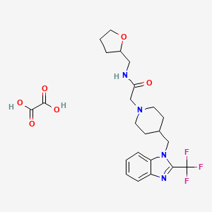 molecular formula C23H29F3N4O6 B2747147 N-((tetrahydrofuran-2-yl)methyl)-2-(4-((2-(trifluoromethyl)-1H-benzo[d]imidazol-1-yl)methyl)piperidin-1-yl)acetamide oxalate CAS No. 1351586-90-7