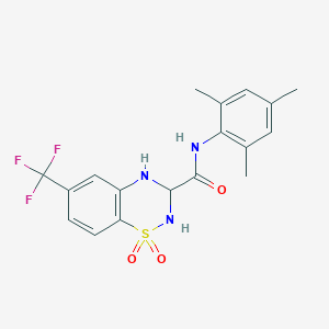 molecular formula C18H18F3N3O3S B2747148 N-mesityl-6-(trifluoromethyl)-3,4-dihydro-2H-1,2,4-benzothiadiazine-3-carboxamide 1,1-dioxide CAS No. 941982-73-6
