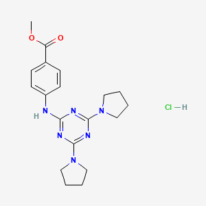molecular formula C19H25ClN6O2 B2747157 甲基-4-((4,6-二(吡咯烷-1-基)-1,3,5-三嗪-2-基)氨基)苯甲酸苯酯 盐酸盐 CAS No. 1179495-44-3