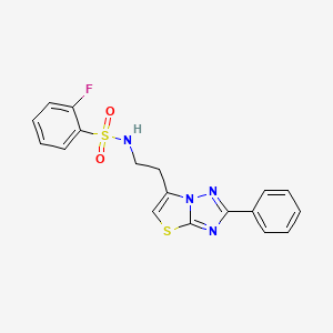 molecular formula C18H15FN4O2S2 B2747159 2-fluoro-N-(2-(2-phenylthiazolo[3,2-b][1,2,4]triazol-6-yl)ethyl)benzenesulfonamide CAS No. 895423-29-7