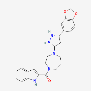 molecular formula C24H23N5O3 B2747165 [4-[5-(1,3-苯并二氧杂环戊-5-基)吡拉唑-3-基]-1,4-二氮杂庚烷-1-基]-(1H-吲哚-2-基)甲酮 CAS No. 1455462-10-8