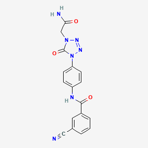 molecular formula C17H13N7O3 B2747166 N-(4-(4-(2-amino-2-oxoethyl)-5-oxo-4,5-dihydro-1H-tetrazol-1-yl)phenyl)-3-cyanobenzamide CAS No. 1396712-13-2
