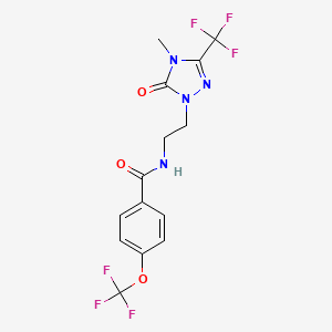 molecular formula C14H12F6N4O3 B2747183 N-(2-(4-methyl-5-oxo-3-(trifluoromethyl)-4,5-dihydro-1H-1,2,4-triazol-1-yl)ethyl)-4-(trifluoromethoxy)benzamide CAS No. 1421525-16-7