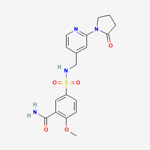 molecular formula C18H20N4O5S B2747191 2-methoxy-5-(N-((2-(2-oxopyrrolidin-1-yl)pyridin-4-yl)methyl)sulfamoyl)benzamide CAS No. 2034313-35-2