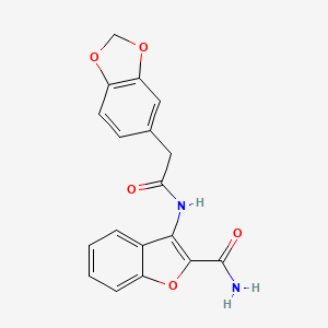 molecular formula C18H14N2O5 B2747201 3-(2-(苯并[d][1,3]二氧杂环-5-基)乙酰氨基)苯并呋喃-2-甲酰胺 CAS No. 922066-14-6