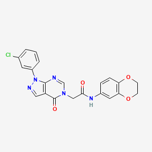 molecular formula C21H16ClN5O4 B2747212 2-(1-(3-氯苯基)-4-氧代-1H-吡唑并[3,4-d]嘧啶-5(4H)-基)-N-(2,3-二氢苯并[b][1,4]二氧杂环-6-基)乙酰胺 CAS No. 895016-38-3