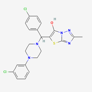 molecular formula C22H21Cl2N5OS B2747213 5-((4-Chlorophenyl)(4-(3-chlorophenyl)piperazin-1-yl)methyl)-2-methylthiazolo[3,2-b][1,2,4]triazol-6-ol CAS No. 851809-53-5