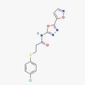 molecular formula C14H11ClN4O3S B2747222 3-((4-氯苯基)硫基)-N-(5-(异噁唑-5-基)-1,3,4-噁二唑-2-基)丙酰胺 CAS No. 952868-63-2