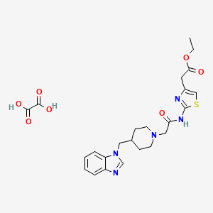 molecular formula C24H29N5O7S B2747225 ethyl 2-(2-(2-(4-((1H-benzo[d]imidazol-1-yl)methyl)piperidin-1-yl)acetamido)thiazol-4-yl)acetate oxalate CAS No. 2034469-58-2