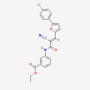 molecular formula C23H17ClN2O4 B2747226 (E)-ethyl 3-(3-(5-(4-chlorophenyl)furan-2-yl)-2-cyanoacrylamido)benzoate CAS No. 326018-37-5