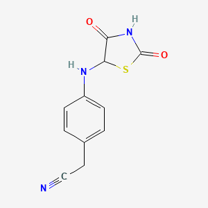 molecular formula C11H9N3O2S B2747232 2-{4-[(2,4-Dioxo-1,3-thiazolan-5-yl)amino]phenyl}acetonitrile CAS No. 1214063-87-2