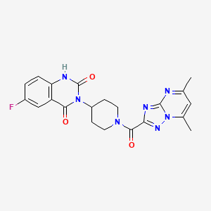 molecular formula C21H20FN7O3 B2747233 3-(1-(5,7-二甲基-[1,2,4]三唑并[1,5-a]嘧啶-2-甲酰)哌啶-4-基)-6-氟喹唑啉-2,4(1H,3H)-二酮 CAS No. 2034371-93-0