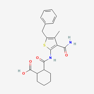 molecular formula C21H24N2O4S B2747234 2-((5-Benzyl-3-carbamoyl-4-methylthiophen-2-yl)carbamoyl)cyclohexanecarboxylic acid CAS No. 543695-32-5