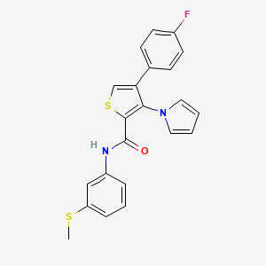 molecular formula C22H17FN2OS2 B2747245 4-(4-fluorophenyl)-N-[3-(methylsulfanyl)phenyl]-3-(1H-pyrrol-1-yl)thiophene-2-carboxamide CAS No. 1291861-93-2