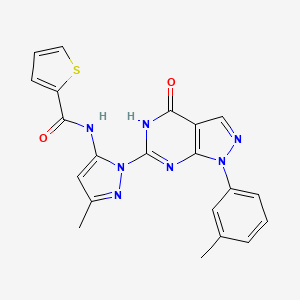 molecular formula C21H17N7O2S B2747254 N-(3-methyl-1-(4-oxo-1-(m-tolyl)-4,5-dihydro-1H-pyrazolo[3,4-d]pyrimidin-6-yl)-1H-pyrazol-5-yl)thiophene-2-carboxamide CAS No. 1172316-06-1