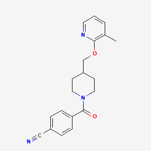 molecular formula C20H21N3O2 B2747269 4-[4-[(3-Methylpyridin-2-yl)oxymethyl]piperidine-1-carbonyl]benzonitrile CAS No. 2380033-74-7