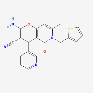 molecular formula C20H16N4O2S B2747271 2-amino-7-methyl-5-oxo-4-(pyridin-3-yl)-6-(thiophen-2-ylmethyl)-5,6-dihydro-4H-pyrano[3,2-c]pyridine-3-carbonitrile CAS No. 638138-94-0