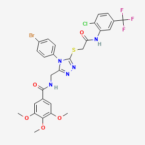 molecular formula C28H24BrClF3N5O5S B2747278 N-((4-(4-bromophenyl)-5-((2-((2-chloro-5-(trifluoromethyl)phenyl)amino)-2-oxoethyl)thio)-4H-1,2,4-triazol-3-yl)methyl)-3,4,5-trimethoxybenzamide CAS No. 393873-35-3