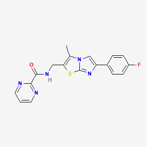 molecular formula C18H14FN5OS B2747287 N-((6-(4-氟苯基)-3-甲基咪唑[2,1-b]噻唑-2-基)甲基)嘧啶-2-羧酰胺 CAS No. 1421445-89-7