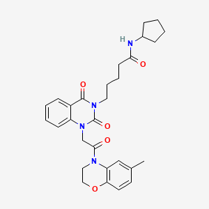 molecular formula C29H34N4O5 B2747290 N-环戊基-5-(1-(2-(6-甲基-2H-苯并[b][1,4]噁啉-4(3H)-基)-2-酮乙基)-2,4-二氧杂-1,2-二氢喹唑-3(4H)-基)戊酰胺 CAS No. 1223782-80-6