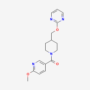 molecular formula C17H20N4O3 B2747296 (6-Methoxypyridin-3-yl)-[4-(pyrimidin-2-yloxymethyl)piperidin-1-yl]methanone CAS No. 2379987-42-3