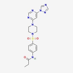 molecular formula C19H22N8O3S B2747297 N-(4-((4-(6-(1H-1,2,4-triazol-1-yl)pyrimidin-4-yl)piperazin-1-yl)sulfonyl)phenyl)propionamide CAS No. 1795189-84-2