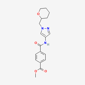 molecular formula C18H21N3O4 B2747299 methyl 4-((1-((tetrahydro-2H-pyran-2-yl)methyl)-1H-pyrazol-4-yl)carbamoyl)benzoate CAS No. 2034380-75-9