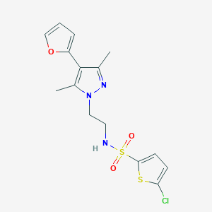 molecular formula C15H16ClN3O3S2 B2747303 5-氯-N-(2-(4-(呋喃-2-基)-3,5-二甲基-1H-嘧啶-1-基)乙基)噻吩-2-磺酰胺 CAS No. 2034294-67-0