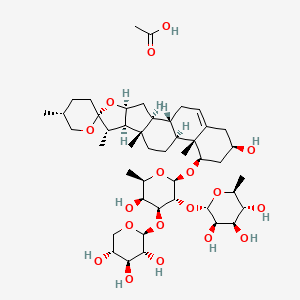 molecular formula C46H74O18 B2747309 乙酸；(2S,3R,4R,5R,6S)-2-[(2R,3R,4S,5S,6R)-5-羟基-2-[(1S,2S,4S,5'R,6R,7S,8R,9S,12S,13R,14R,16R)-16-羟基-5',7,9,13-四甲基螺[5-氧杂五环[10.8.0.02,9.04,8.013,18]十八-18-烯-6,2'-氧杂环戊烷]-14-基氧基-6-甲基-4-[(2S,3R,4S,5R)-3,4,5-三羟基噁唑-2-基]氧基噁唑-3-基]氧基-6-甲基氧杂环己烷-3,4,5-三醇 CAS No. 65586-25-6