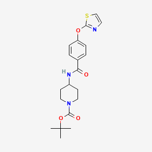 molecular formula C20H25N3O4S B2747320 叔丁基 4-[4-(1,3-噻唑-2-氧基)苯甲酰胺基]哌啶-1-羧酸酯 CAS No. 1904221-60-8