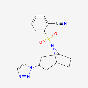 molecular formula C16H17N5O2S B2747321 2-{[3-(1H-1,2,3-triazol-1-yl)-8-azabicyclo[3.2.1]octan-8-yl]sulfonyl}benzonitrile CAS No. 2194846-60-9