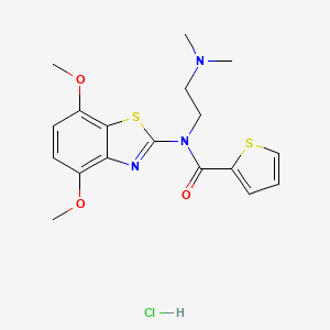 molecular formula C18H22ClN3O3S2 B2747325 N-(4,7-dimethoxybenzo[d]thiazol-2-yl)-N-(2-(dimethylamino)ethyl)thiophene-2-carboxamide hydrochloride CAS No. 1216729-66-6