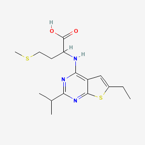 molecular formula C16H23N3O2S2 B2747331 2-((6-乙基-2-异丙基噻吩[2,3-d]嘧啶-4-基)氨基)-4-(甲硫基)丁酸 CAS No. 1031797-62-2
