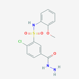 molecular formula C14H14ClN3O4S B2747344 2-chloro-5-(hydrazinecarbonyl)-N-(2-methoxyphenyl)benzene-1-sulfonamide CAS No. 746610-46-8