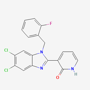 molecular formula C19H12Cl2FN3O B2747353 3-[5,6-dichloro-1-(2-fluorobenzyl)-1H-1,3-benzimidazol-2-yl]-2(1H)-pyridinone CAS No. 338774-20-2