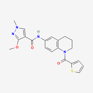 molecular formula C20H20N4O3S B2747373 3-methoxy-1-methyl-N-(1-(thiophene-2-carbonyl)-1,2,3,4-tetrahydroquinolin-6-yl)-1H-pyrazole-4-carboxamide CAS No. 1207033-71-3
