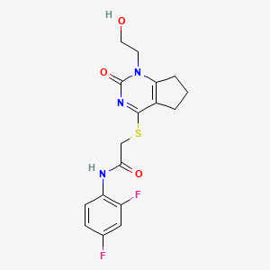 molecular formula C17H17F2N3O3S B2747375 N-(2,4-difluorophenyl)-2-((1-(2-hydroxyethyl)-2-oxo-2,5,6,7-tetrahydro-1H-cyclopenta[d]pyrimidin-4-yl)thio)acetamide CAS No. 941979-03-9