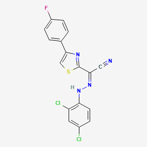 molecular formula C17H9Cl2FN4S B2747386 (Z)-N'-(2,4-dichlorophenyl)-4-(4-fluorophenyl)thiazole-2-carbohydrazonoyl cyanide CAS No. 477195-58-7