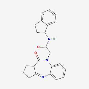 molecular formula C23H23N3O2 B2747390 N-(2,3-Dihydro-1H-inden-1-yl)-2-(4-oxo-1,2,3,3a-tetrahydrocyclopenta[c][1,5]benzodiazepin-5-yl)acetamide CAS No. 1251709-25-7