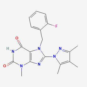 molecular formula C19H19FN6O2 B2747396 7-[(2-Fluorophenyl)methyl]-3-methyl-8-(3,4,5-trimethylpyrazol-1-yl)purine-2,6-dione CAS No. 1014029-20-9