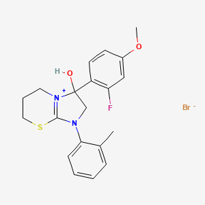 molecular formula C20H22BrFN2O2S B2747397 3-(2-fluoro-4-methoxyphenyl)-3-hydroxy-1-(o-tolyl)-3,5,6,7-tetrahydro-2H-imidazo[2,1-b][1,3]thiazin-1-ium bromide CAS No. 1101794-57-3