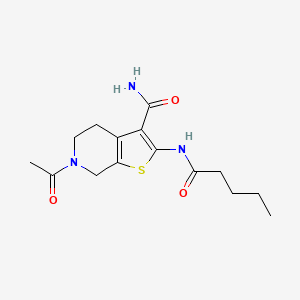 molecular formula C15H21N3O3S B2747405 6-Acetyl-2-pentanamido-4,5,6,7-tetrahydrothieno[2,3-c]pyridine-3-carboxamide CAS No. 921167-16-0