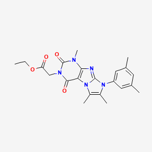 molecular formula C22H25N5O4 B2747423 ethyl 2-(8-(3,5-dimethylphenyl)-1,6,7-trimethyl-2,4-dioxo-1H-imidazo[2,1-f]purin-3(2H,4H,8H)-yl)acetate CAS No. 887456-47-5