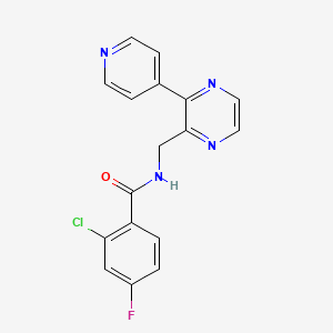 molecular formula C17H12ClFN4O B2747429 2-chloro-4-fluoro-N-{[3-(pyridin-4-yl)pyrazin-2-yl]methyl}benzamide CAS No. 2097924-07-5