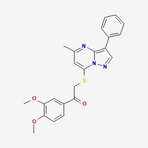 molecular formula C23H21N3O3S B2747433 1-(3,4-Dimethoxyphenyl)-2-((5-methyl-3-phenylpyrazolo[1,5-a]pyrimidin-7-yl)thio)ethanone CAS No. 877780-35-3