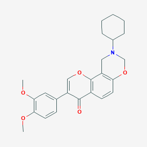 molecular formula C25H27NO5 B2747464 9-cyclohexyl-3-(3,4-dimethoxyphenyl)-9,10-dihydrochromeno[8,7-e][1,3]oxazin-4(8H)-one CAS No. 951926-72-0