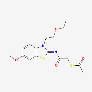 molecular formula C16H20N2O4S2 B2747474 (Z)-S-(2-((3-(2-ethoxyethyl)-6-methoxybenzo[d]thiazol-2(3H)-ylidene)amino)-2-oxoethyl) ethanethioate CAS No. 851716-56-8